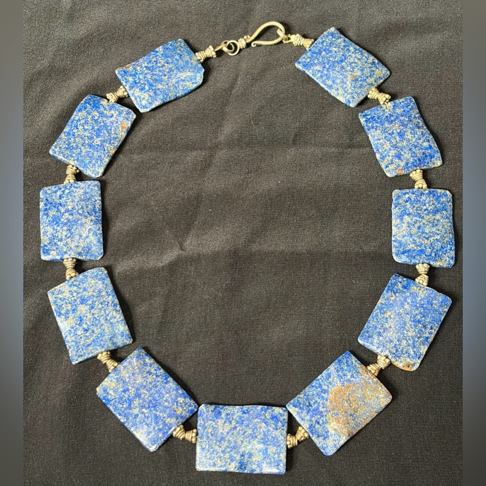 Vtg Chunky Blue Lapis Lazuli Sterling Silver Necklace Sterling Silver Clasp